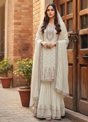 Cream embroidered sharara set 3