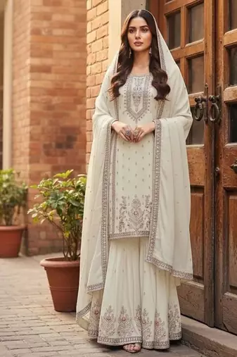 Cream embroidered sharara set