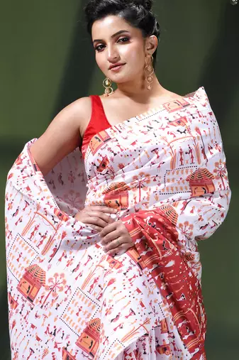 Women's kalamkari silk sarees fancy satin party wear printed kalamkari soft saree for women