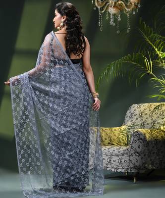Fancy net sequin soft net saree party wear chiffon wedding silk georgette heavy design farewell saree for women 4