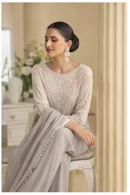Mauve palazzo set with beadwork and sequins. 3