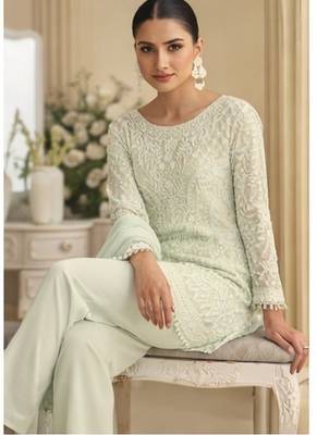 White palazzo set with beadwork and sequins. 2