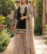 Dark black faux georgette zardosi sharara set