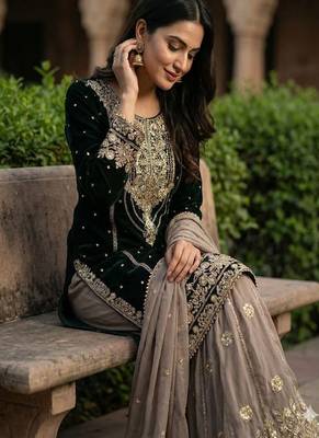 Dark black faux georgette zardosi sharara set 2