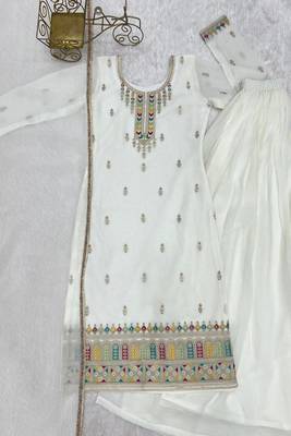 White sharara set with multi-color accents 2