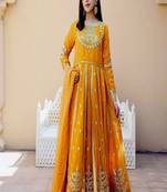 Mustard full-length gown with embroidery work