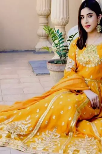 Mustard full-length gown with embroidery work
