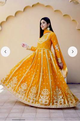 Mustard full-length gown with embroidery work 4