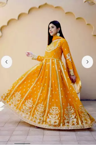 Mustard full-length gown with embroidery work