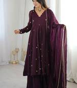 Deep wine anarkali gown with moti and sequins work