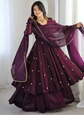 Deep wine anarkali gown with moti and sequins work 2