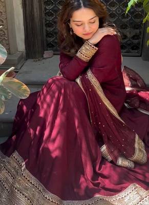 Deep maroon tiered gown with sequin detail 2