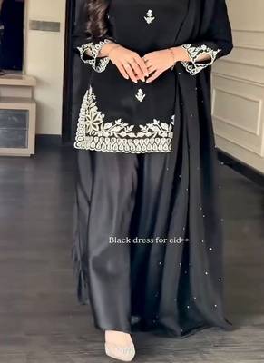 Black palazzo suit with white threadwork 2