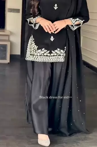 Black palazzo suit with white threadwork