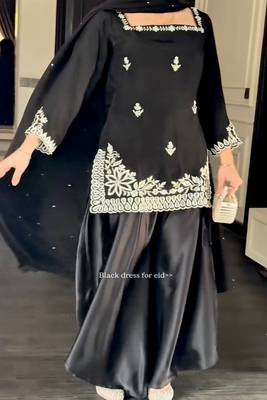 Black palazzo suit with white threadwork 1