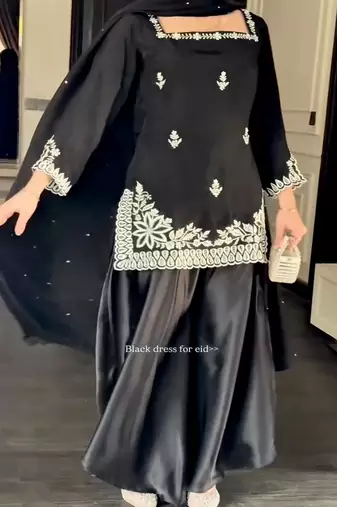 Black palazzo suit with white threadwork
