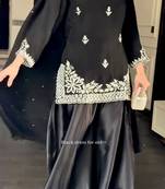 Black palazzo suit with white threadwork