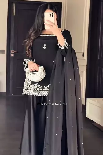 Black palazzo suit with white threadwork