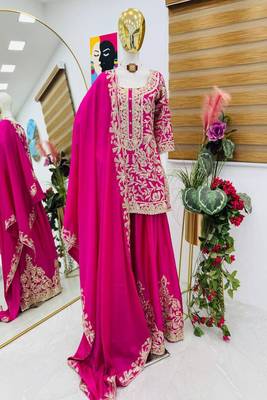 Rani pink sequins and embroidery sharara set. 3