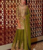Olive sequins and embroidery sharara set.