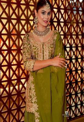 Olive sequins and embroidery sharara set. 2
