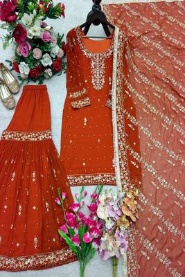 Dark orange silk-blend sharara set 2