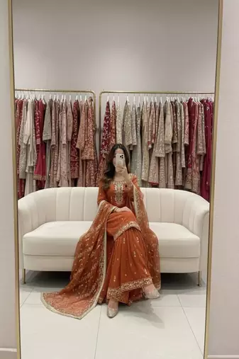 Dark orange silk-blend sharara set