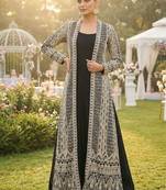 Black embroidered long jacket set