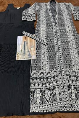 black embroidered jacket style gown set 3