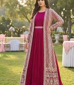 Rani pink embroidered long jacket set