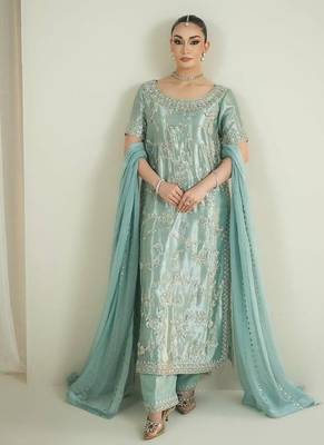 light sea green silk blend palazzo set 1