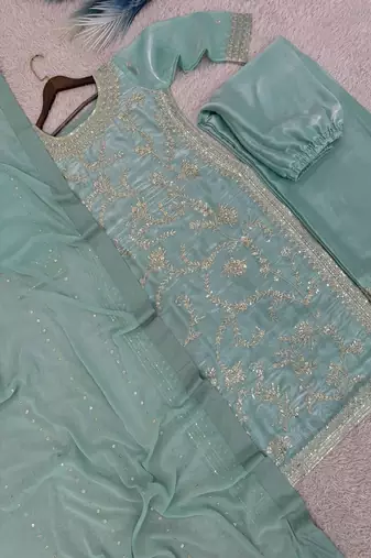 light sea green silk blend palazzo set