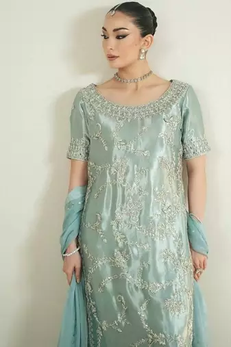 light sea green silk blend palazzo set