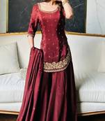 Dark maroon crepe kurta with curved hem