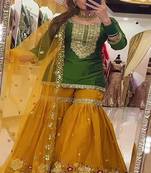 Dark green & mustard yellow sharara set