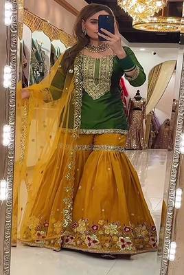 Dark green & mustard yellow sharara set 2