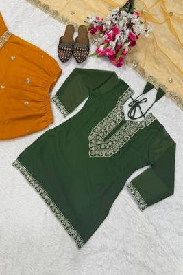 Dark green & mustard yellow sharara set 4