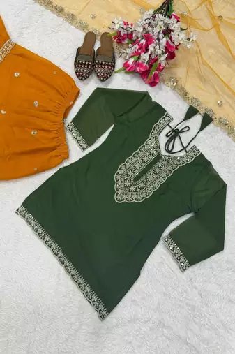 Dark green & mustard yellow sharara set