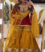 Dark red & mustard yellow sharara set