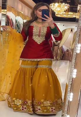 Dark red & mustard yellow sharara set 2