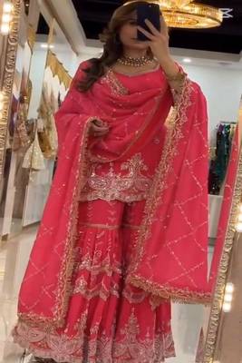Hot pink scalloped sharara set 2