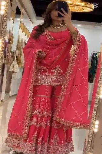 Hot pink scalloped sharara set