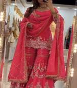 Hot pink scalloped sharara set