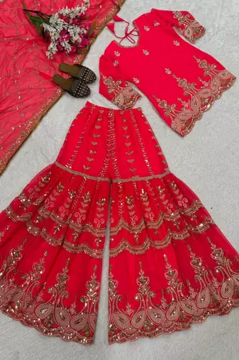 Hot pink scalloped sharara set