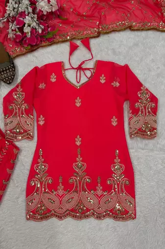 Hot pink scalloped sharara set
