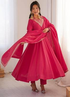 Dark rani pink flared anarkali suit 2