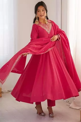 Dark rani pink flared anarkali suit