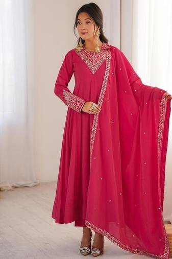 Dark rani pink flared anarkali suit