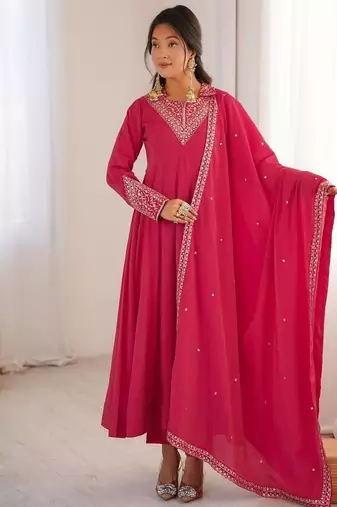 Dark rani pink flared anarkali suit
