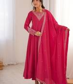 Dark rani pink flared anarkali suit